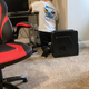 The happy gamer hooking his new PC up after the build